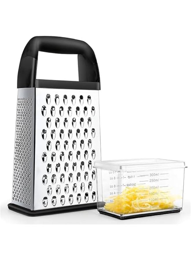 Cheese Grater With Container Professional Box Grater with 4 Sides Stainless Steel Graters Handheld for Kitchen Dishwasher Safe Food Shredder for Parmesan, Vegetables, Ginger - Image 1